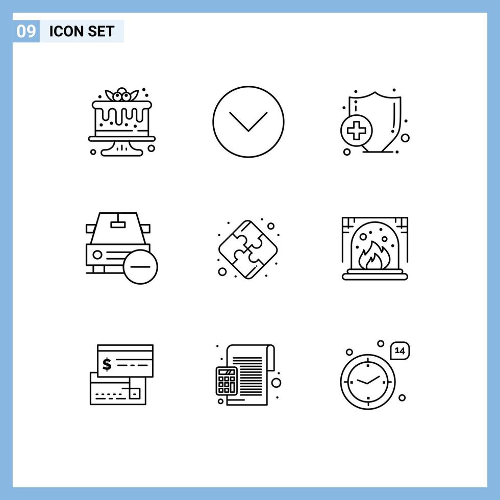 Pack of 9 Modern Outlines Signs and Symbols for Web Print Media such as strategy vehicles health minus delete Editable Vector Design Elements