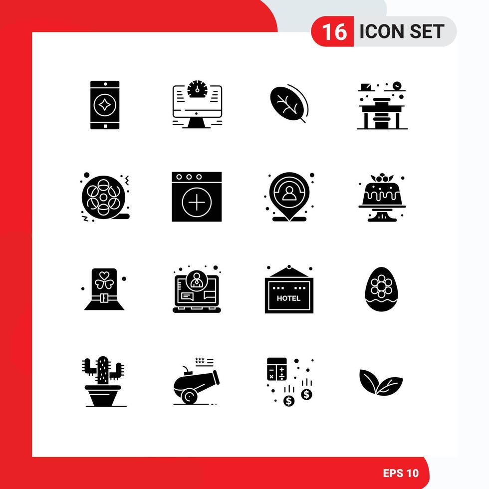 User Interface Pack of 16 Basic Solid Glyphs of video movie leaf film education Editable Vector Design Elements