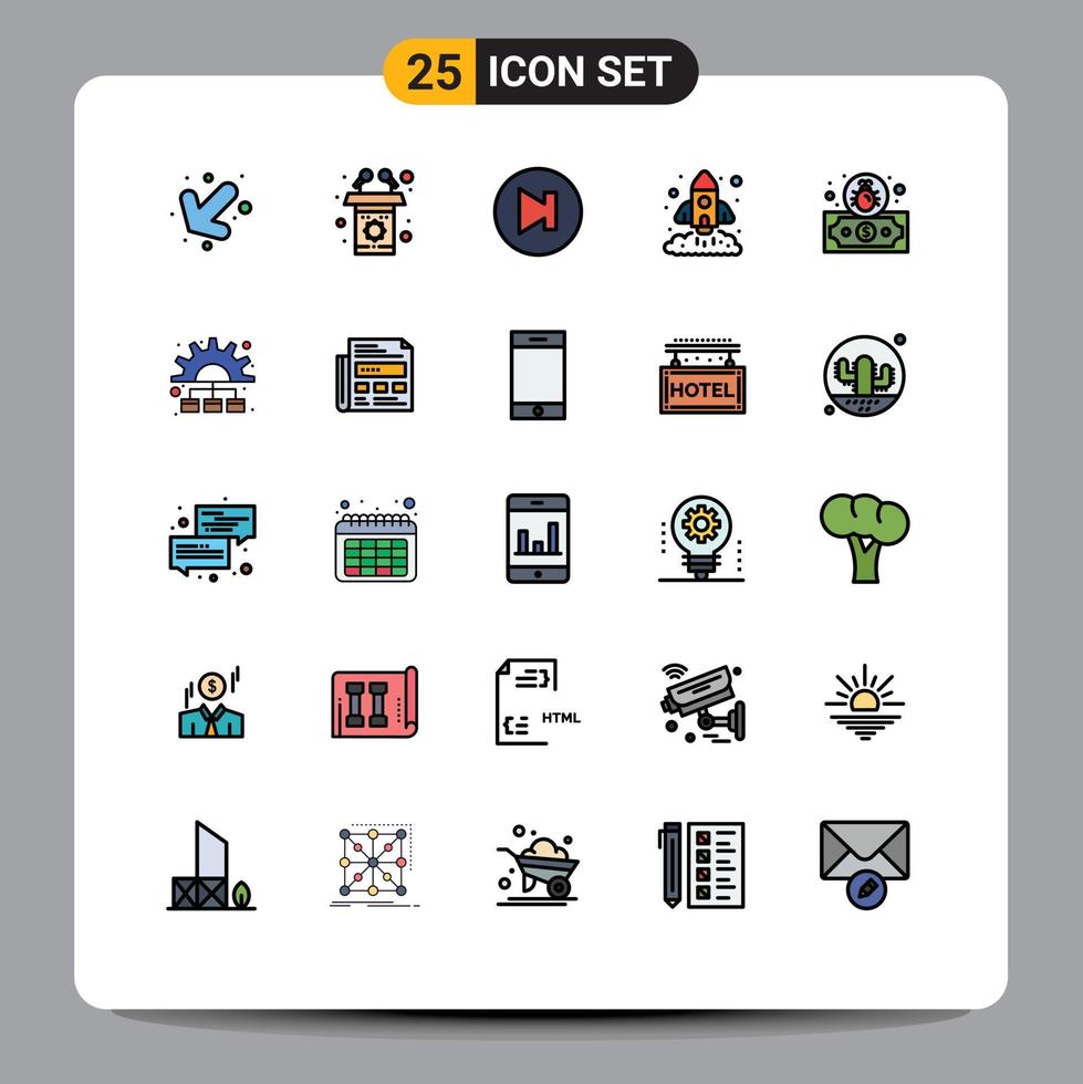Set of 25 Modern UI Icons Symbols Signs for security dollar multimedia startup marketing Editable Vector Design Elements