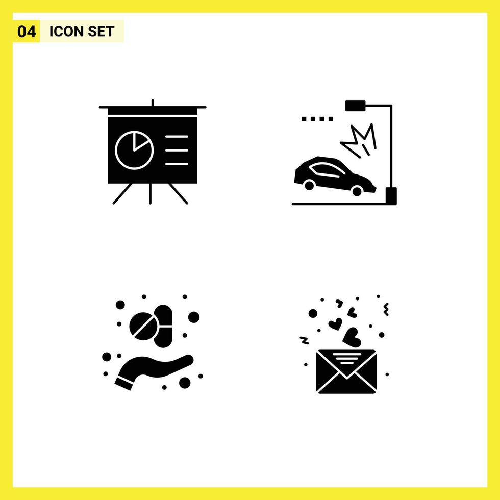 Pack of 4 creative Solid Glyphs of analytics herb accident lamppost day Editable Vector Design Elements