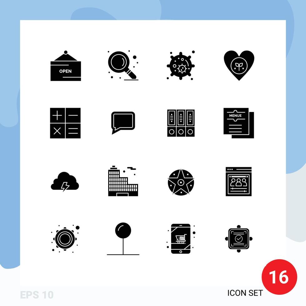 Group of 16 Modern Solid Glyphs Set for mini calculator cell like favorite Editable Vector Design Elements