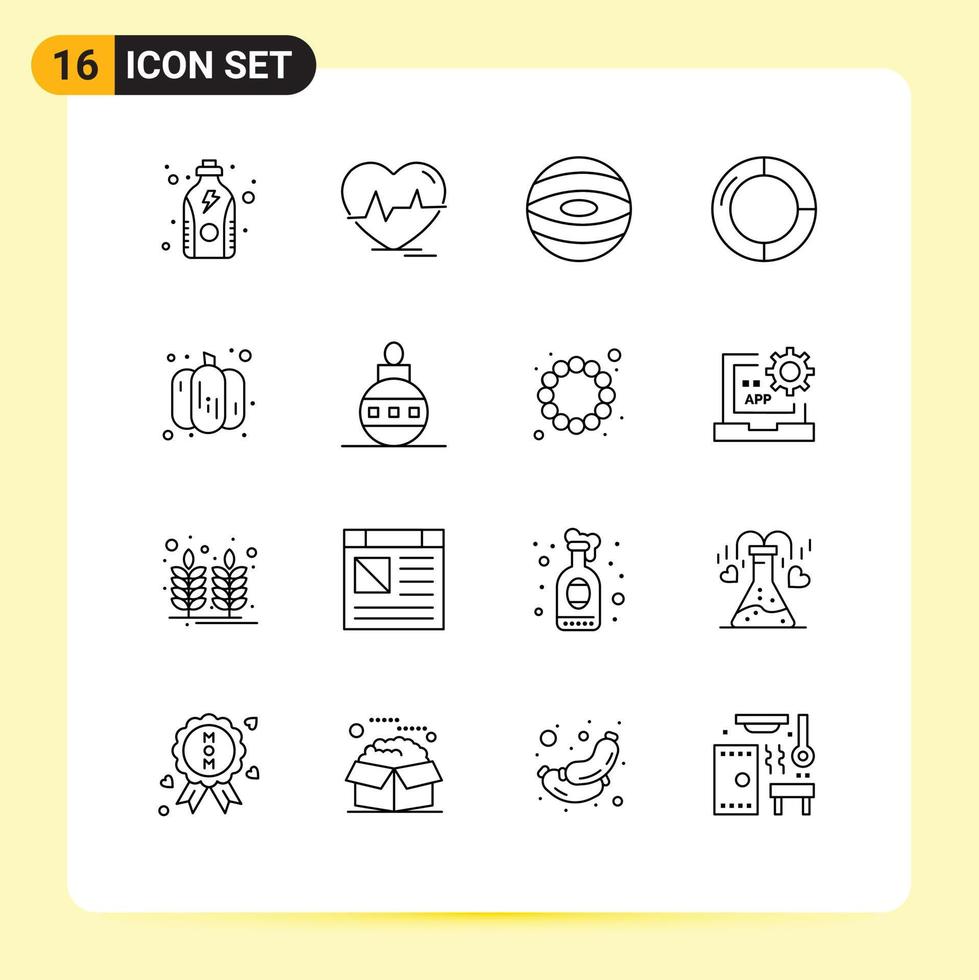 Outline Pack of 16 Universal Symbols of pumpkin pie beat finance business Editable Vector Design Elements