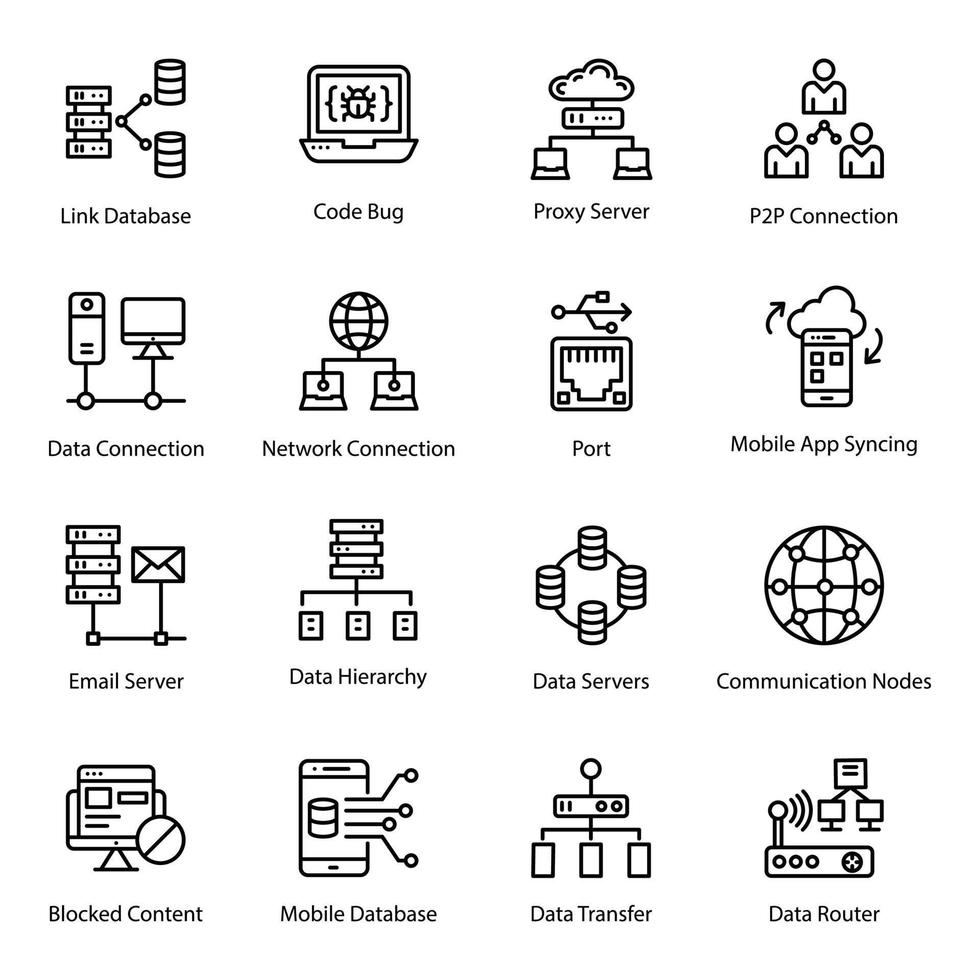 Pack of Data Hosting Vector Icons