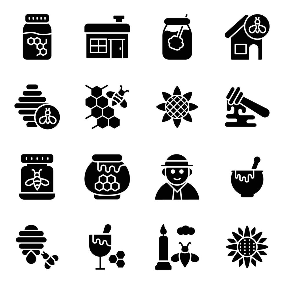Pack of Beekeeping Glyph Vector Icons