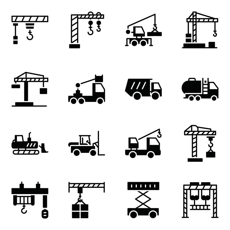 Pack of Cranes Solid Icons vector