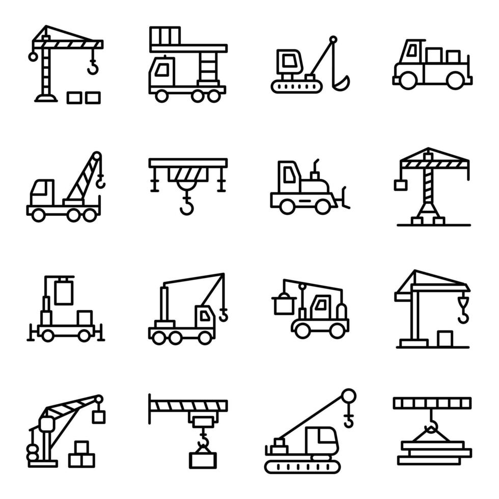 Crane Machines in Linear Icons vector