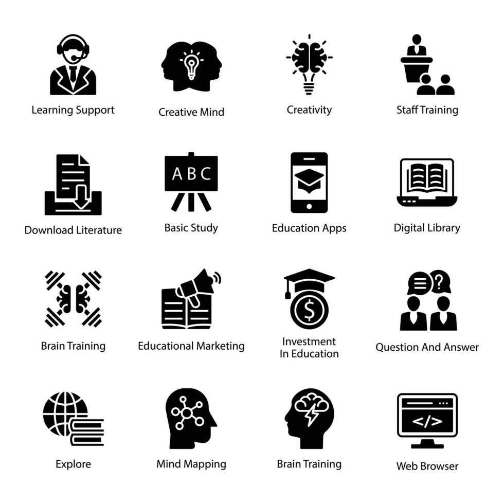 Online Study Glyph Vector Icons