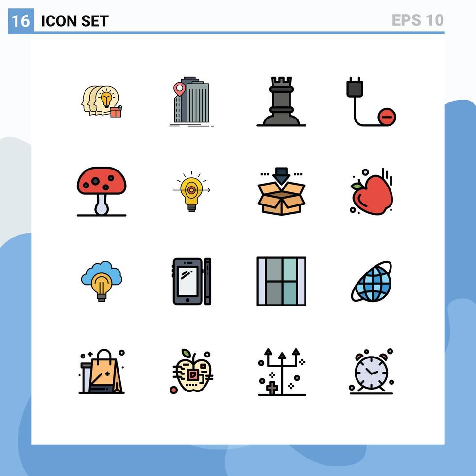 Modern Set of 16 Flat Color Filled Lines Pictograph of mushroom hardware government devices computers Editable Creative Vector Design Elements