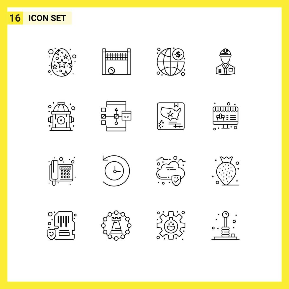 16 Universal Outlines Set for Web and Mobile Applications labor constructor business construction worker Editable Vector Design Elements