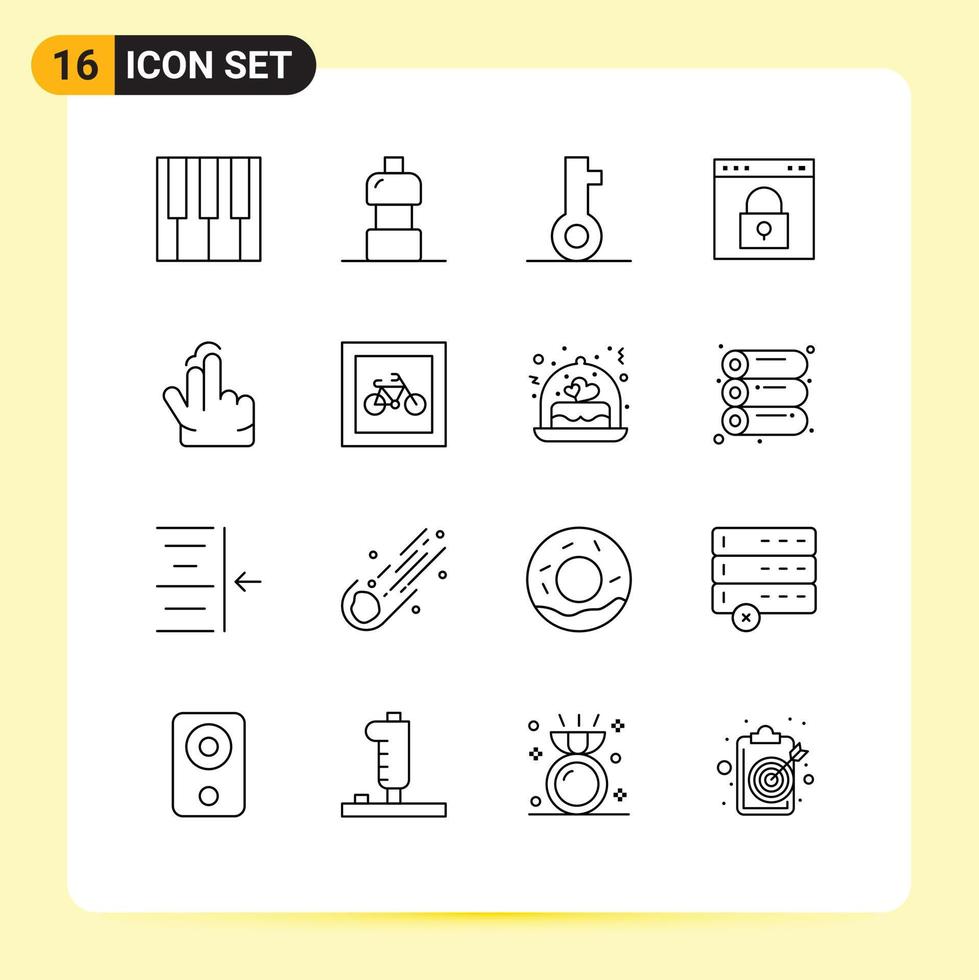 Group of 16 Modern Outlines Set for hand double password password lock Editable Vector Design Elements