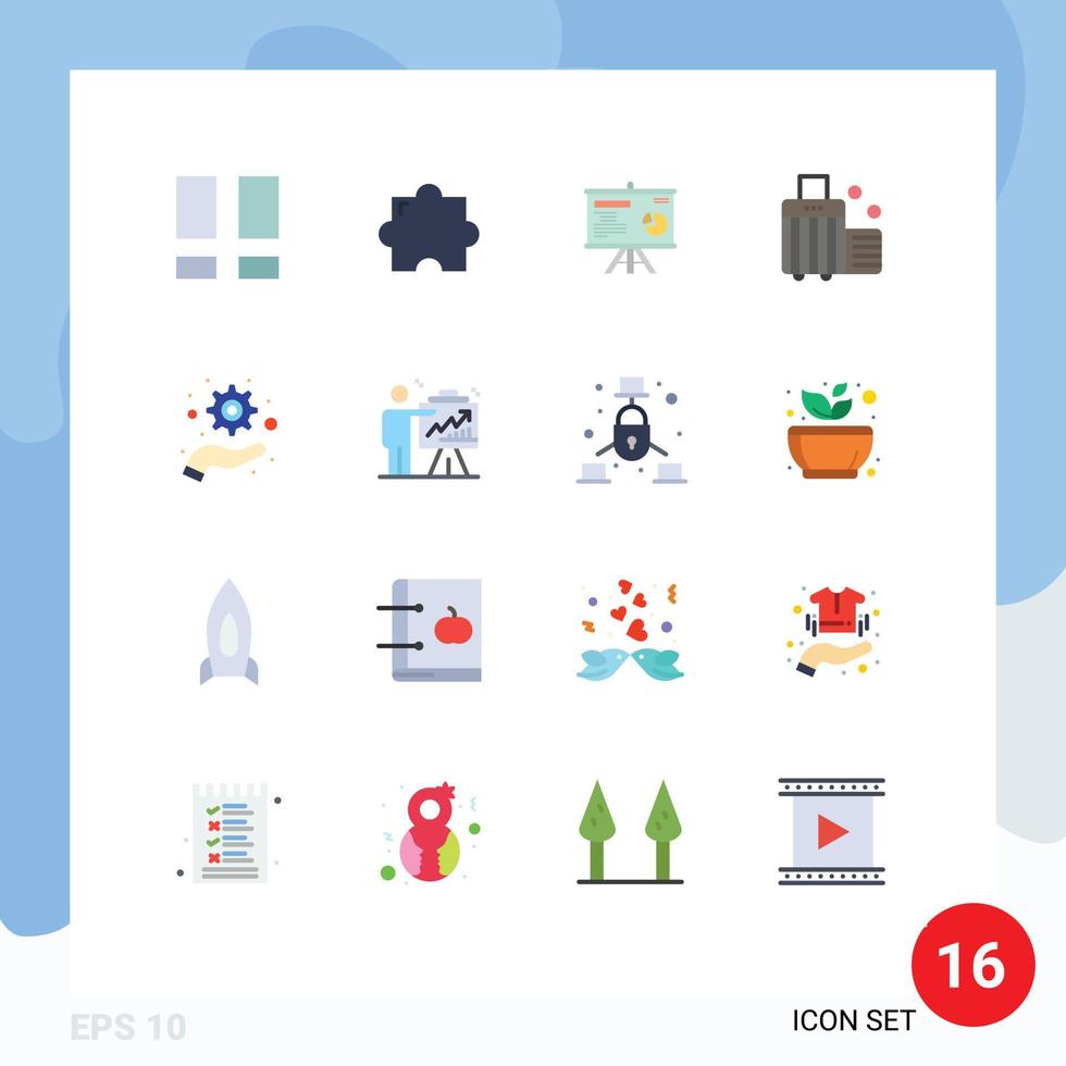 User Interface Pack of 16 Basic Flat Colors of support management board luggage beach Editable Pack of Creative Vector Design Elements