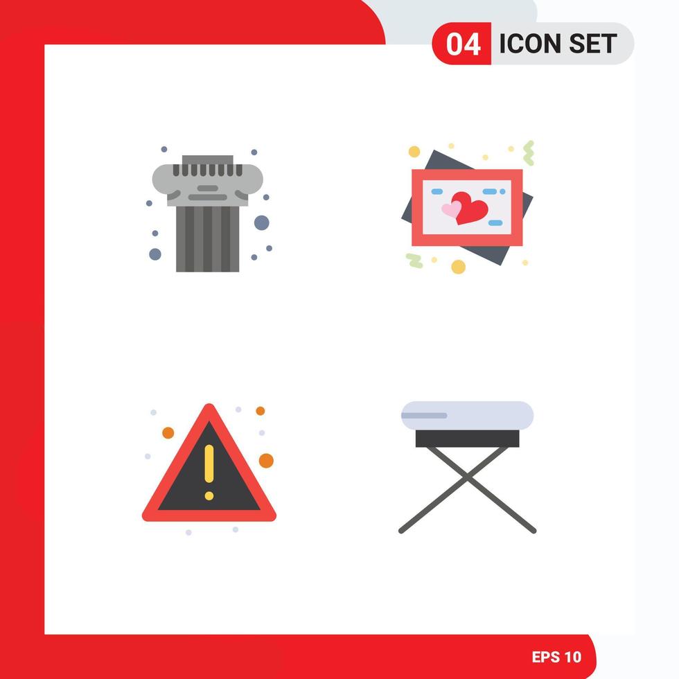 paquete de 4 signos y símbolos de iconos planos modernos para medios de impresión web, como elementos de diseño de vectores editables de signo de amor griego de fuego de arquitectura