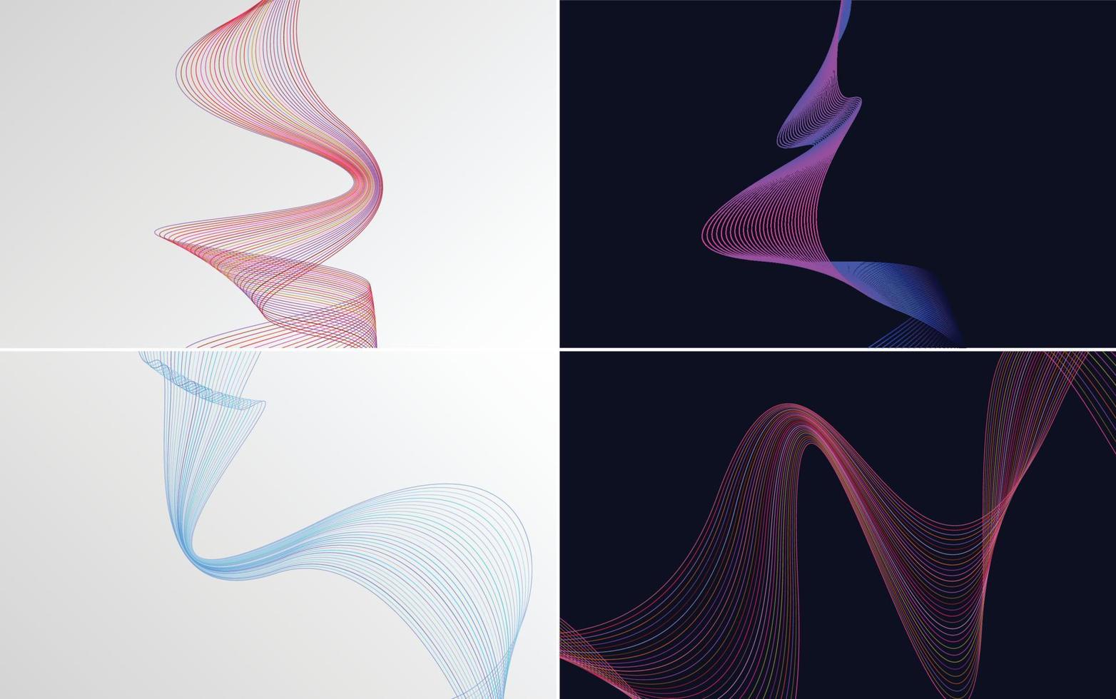 Set of 4 geometric wave pattern background Abstract waving line vector