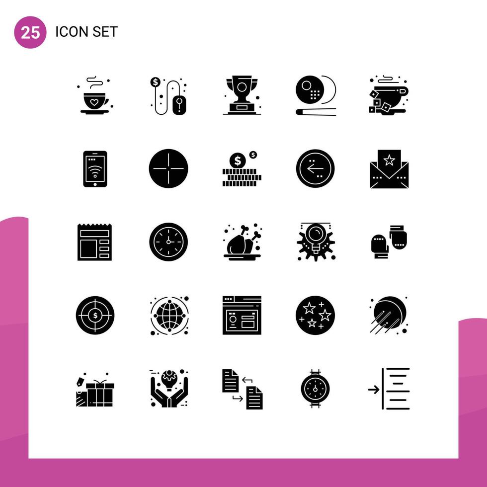 Pack of 25 Modern Solid Glyphs Signs and Symbols for Web Print Media such as break snooker trophy pool winner Editable Vector Design Elements