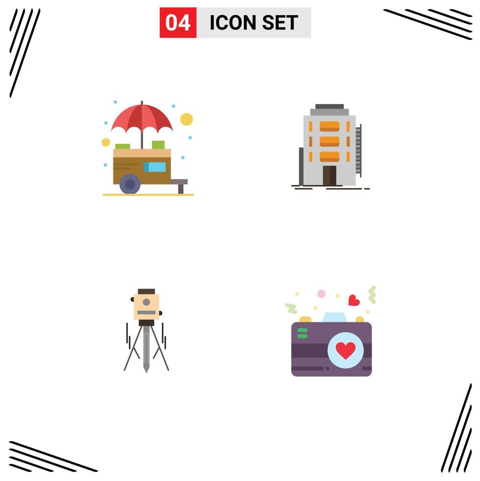 4 Flat Icon concept for Websites Mobile and Apps food hotel street city building Editable Vector Design Elements