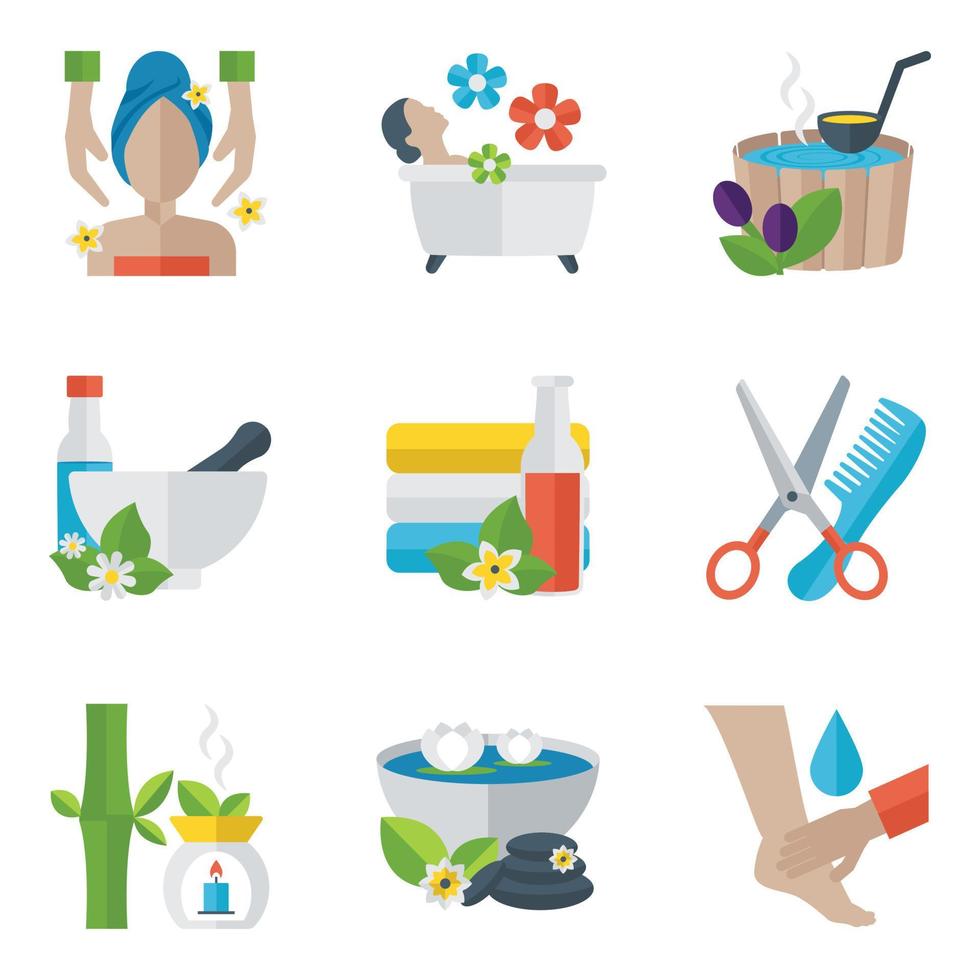 Health And Spa Flat Icons Set vector