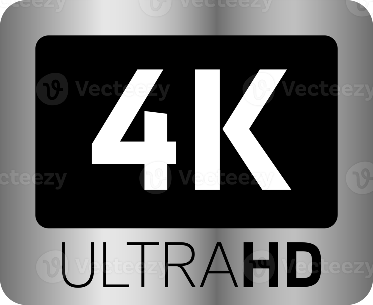 zilver video kwaliteit of resolutie pictogrammen in 4k. video scherm technologie. png