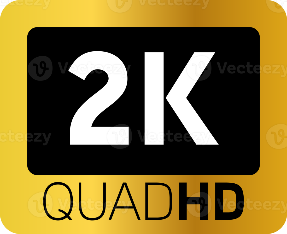 icônes de qualité ou de résolution vidéo dorées en 2k. technologie d'écran vidéo. png