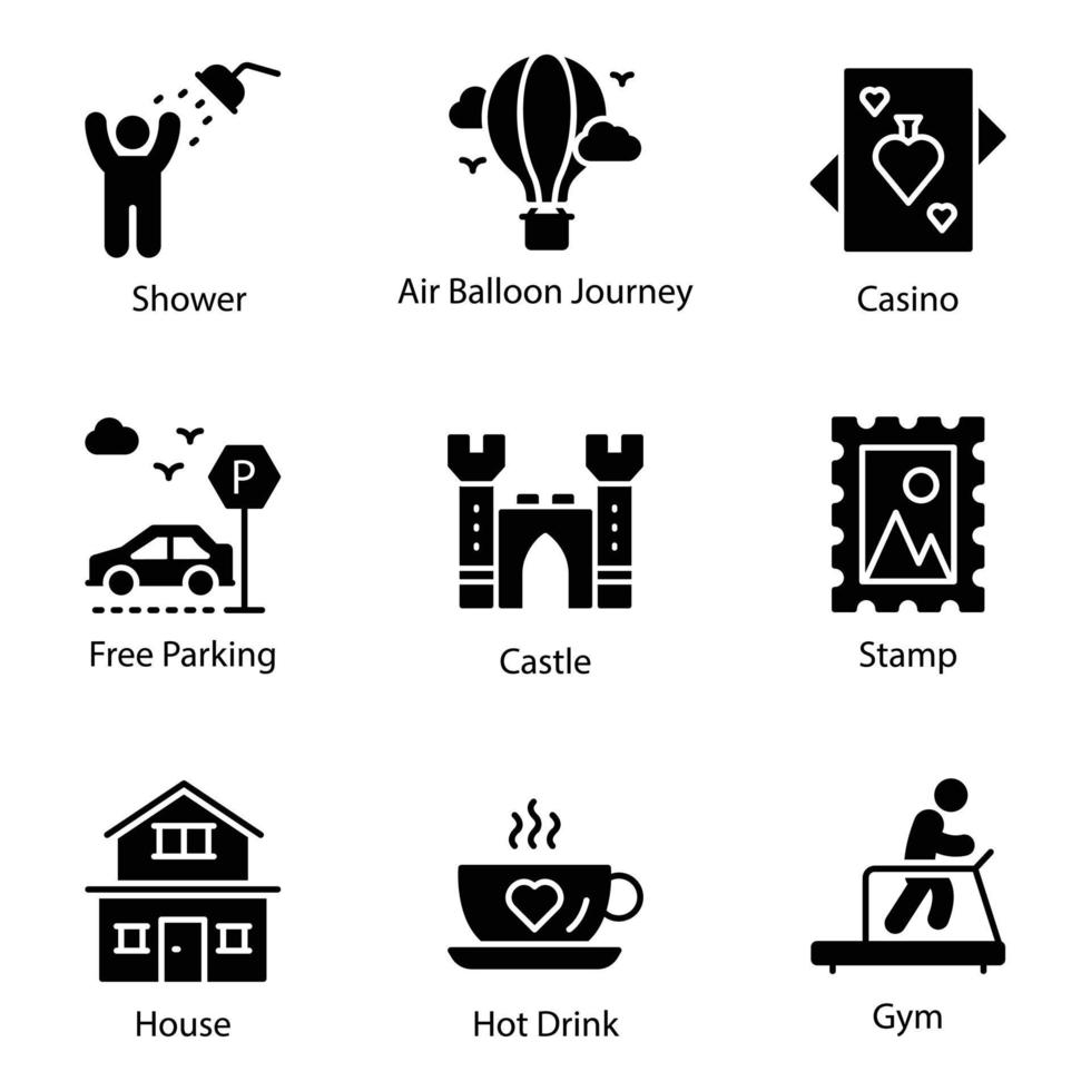 Pack of Tourism and Holiday Glyph Vector Icons