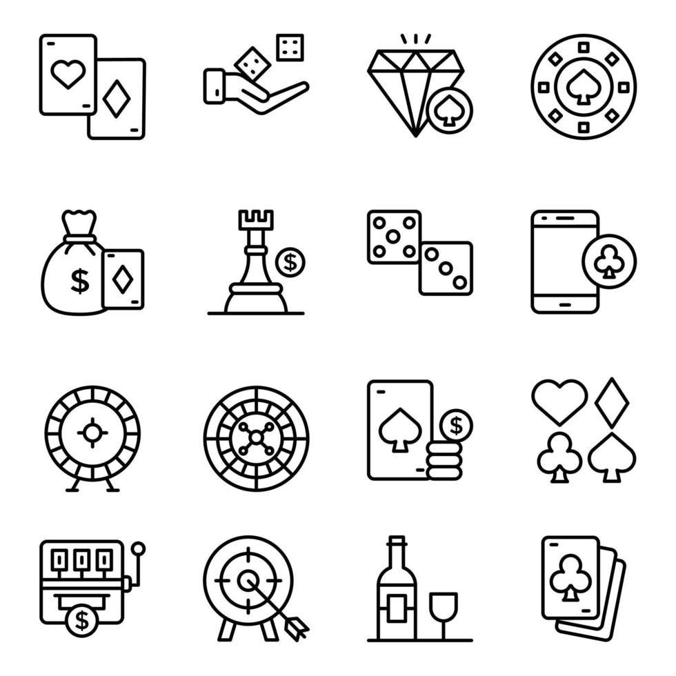 Casino Elements Line Vector Icons