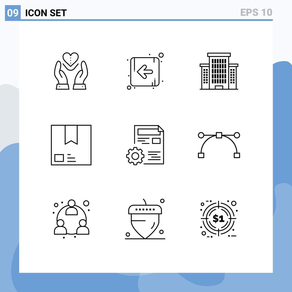 Universal Icon Symbols Group of 9 Modern Outlines of document product building package e Editable Vector Design Elements