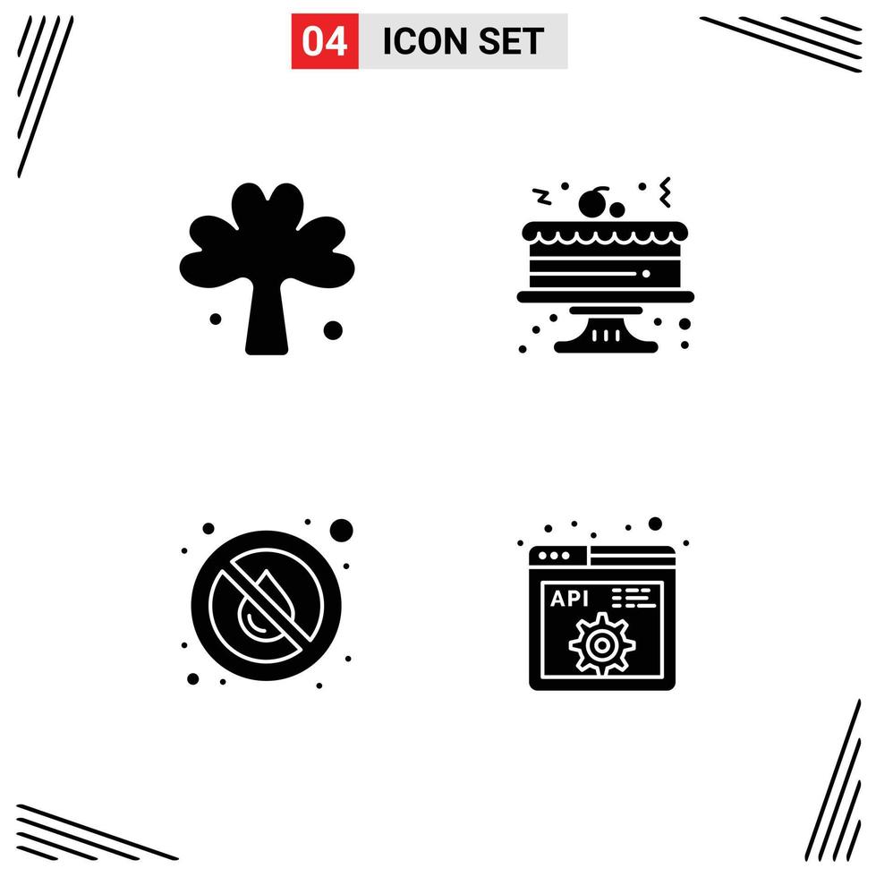 Solid Glyph Pack of 4 Universal Symbols of clover no irish celebration water Editable Vector Design Elements