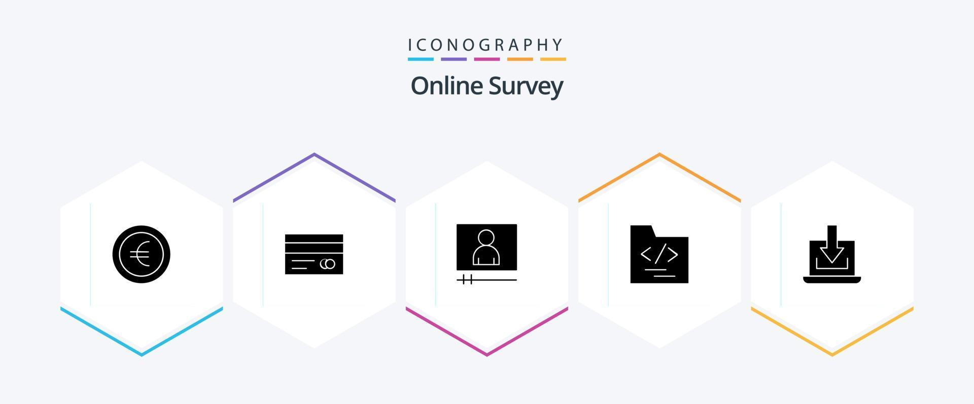 Online Survey 25 Glyph icon pack including business. folder . credit card. video player vector