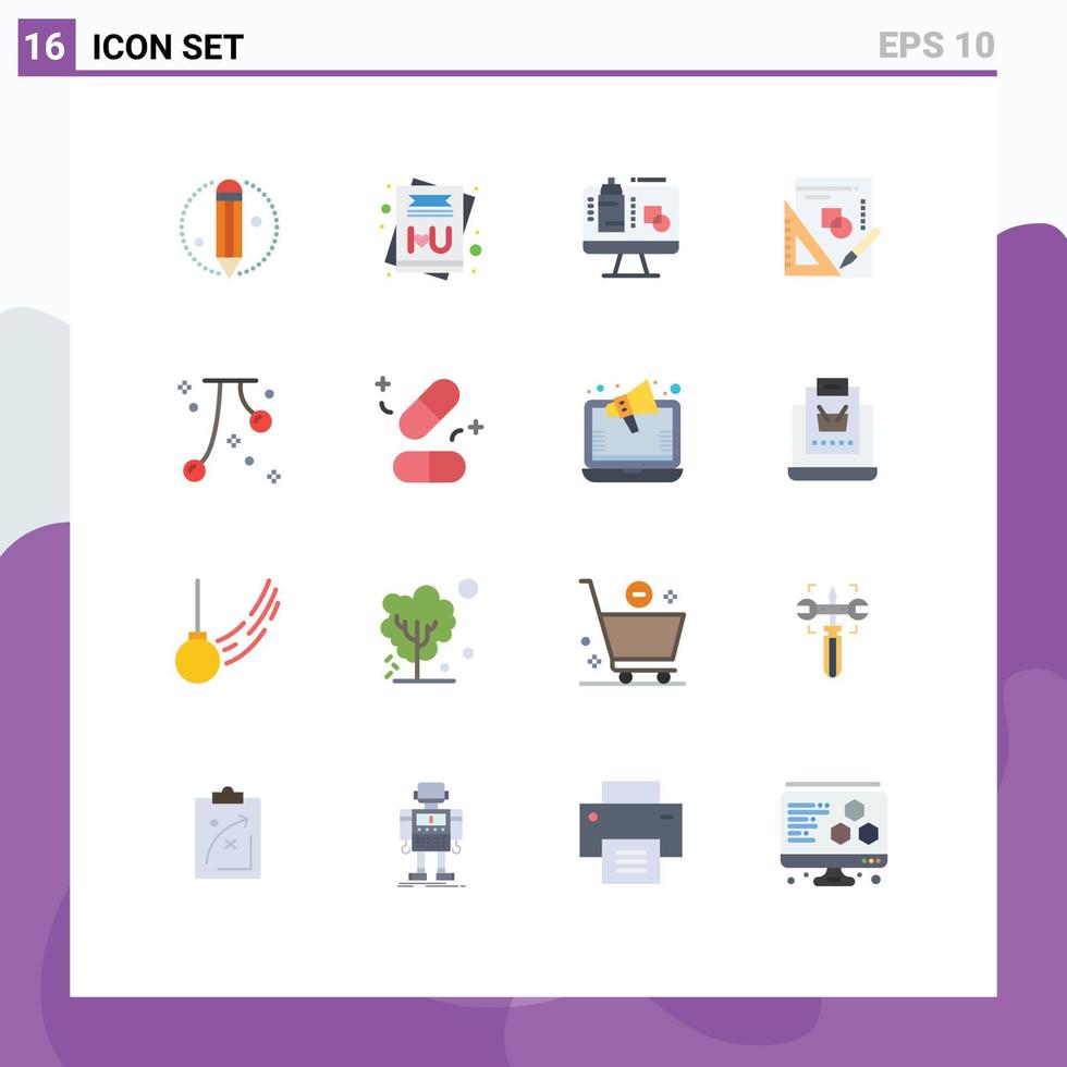 Set of 16 Vector Flat Colors on Grid for fall cherry data cherries mathematics Editable Pack of Creative Vector Design Elements