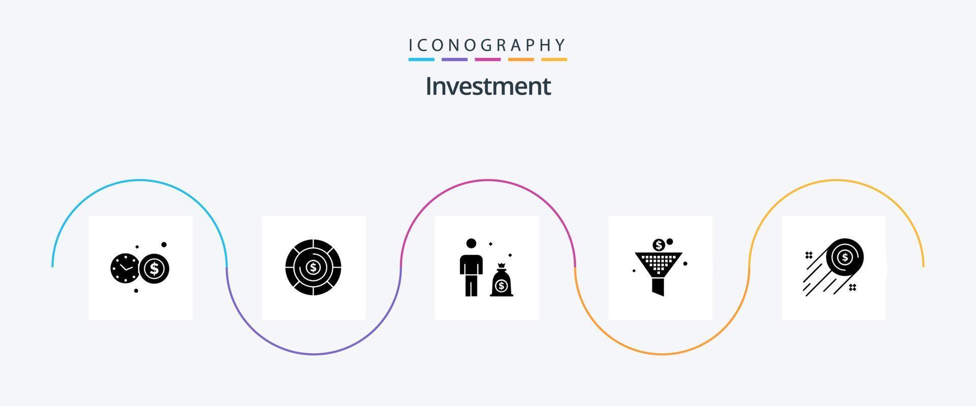 Investment Glyph 5 Icon Pack Including . growth. investor. dollar coin. return on investment vector