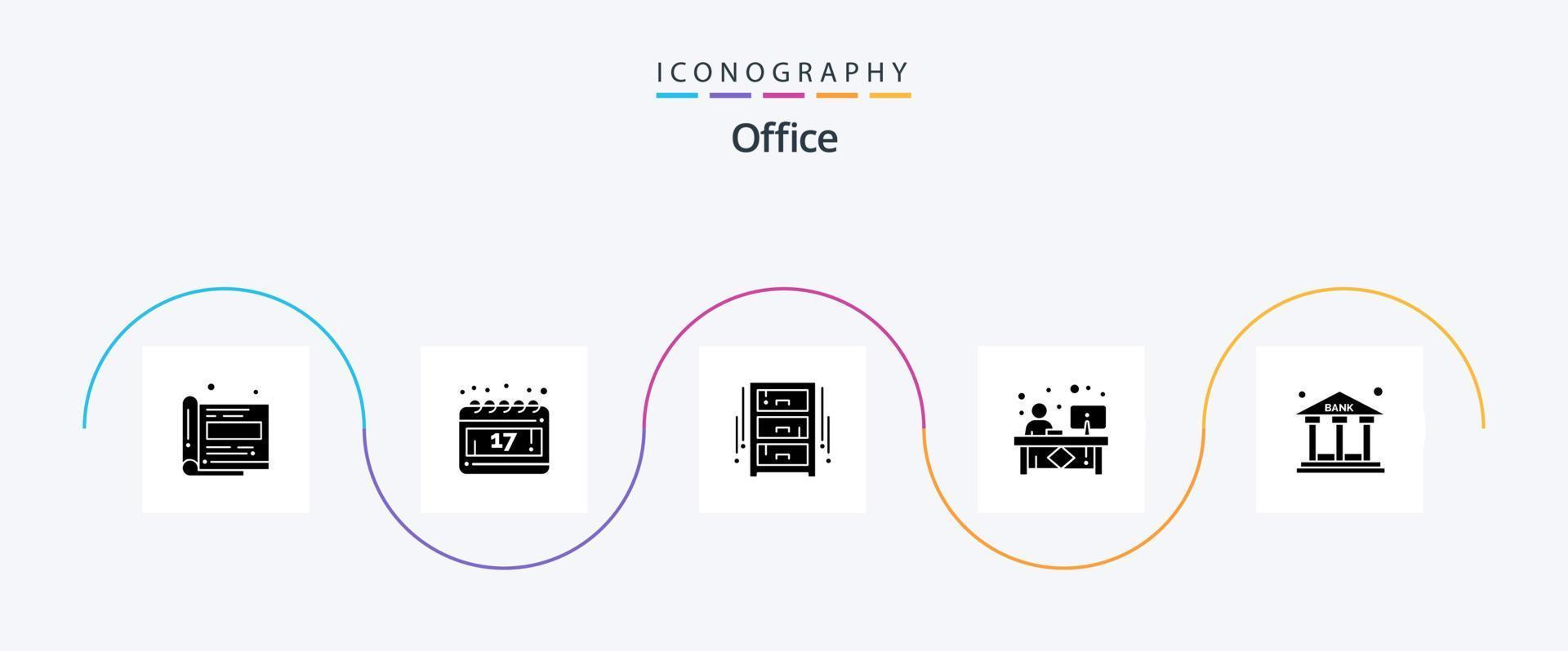 Office Glyph 5 Icon Pack Including bank. front. furniture. desk. clerk vector