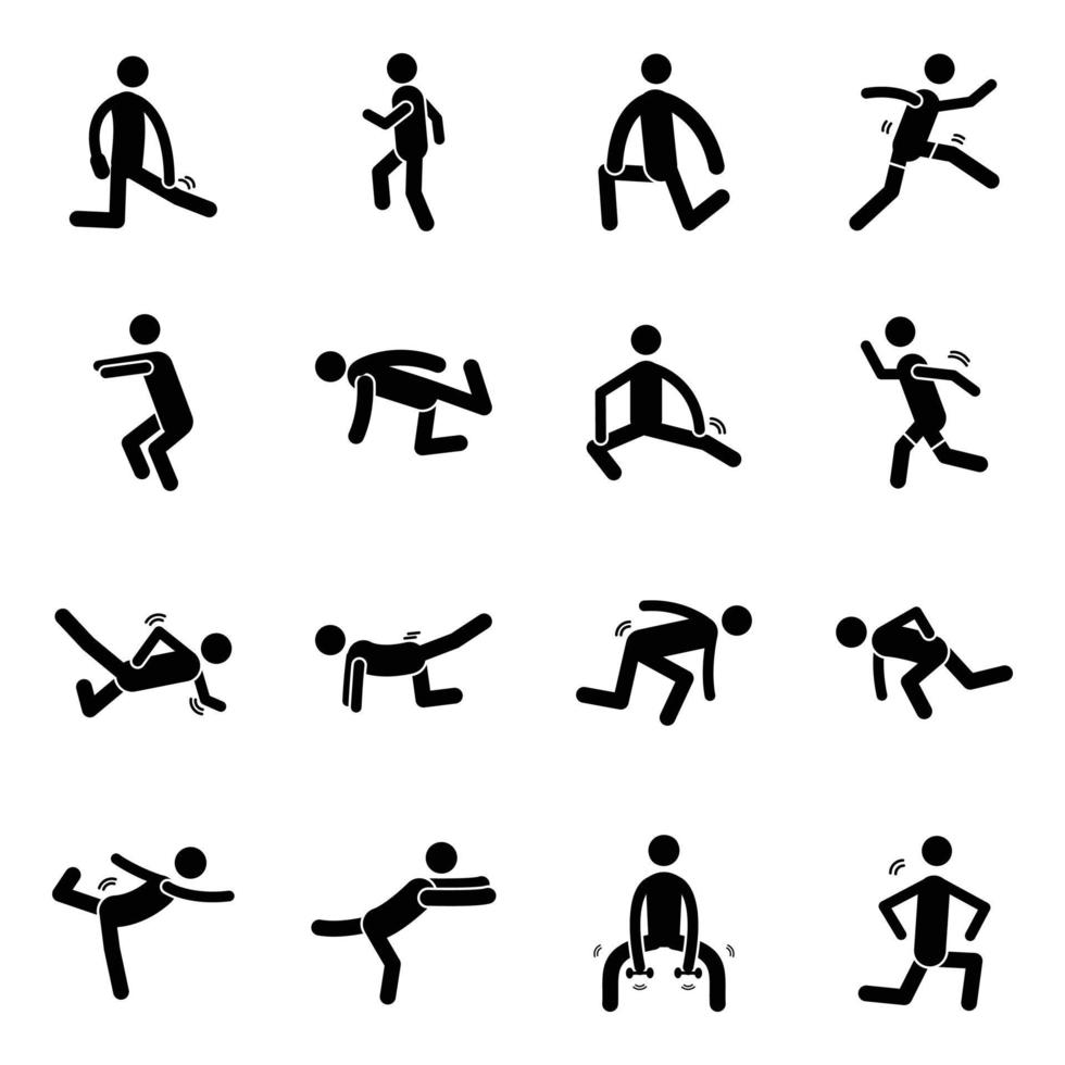 Pack of Physical Exercise Solid Icons vector
