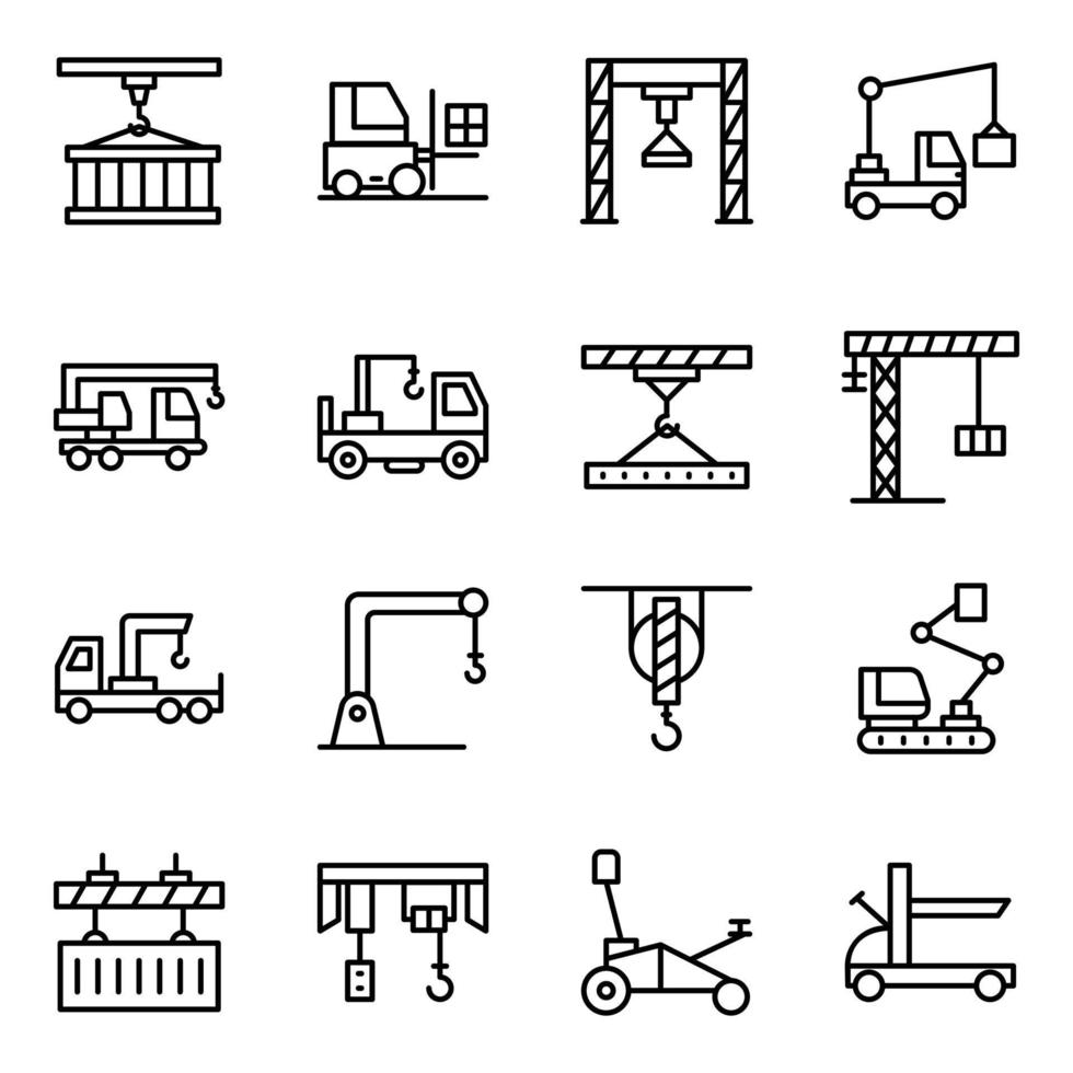 Crane Machines in Linear Icons vector