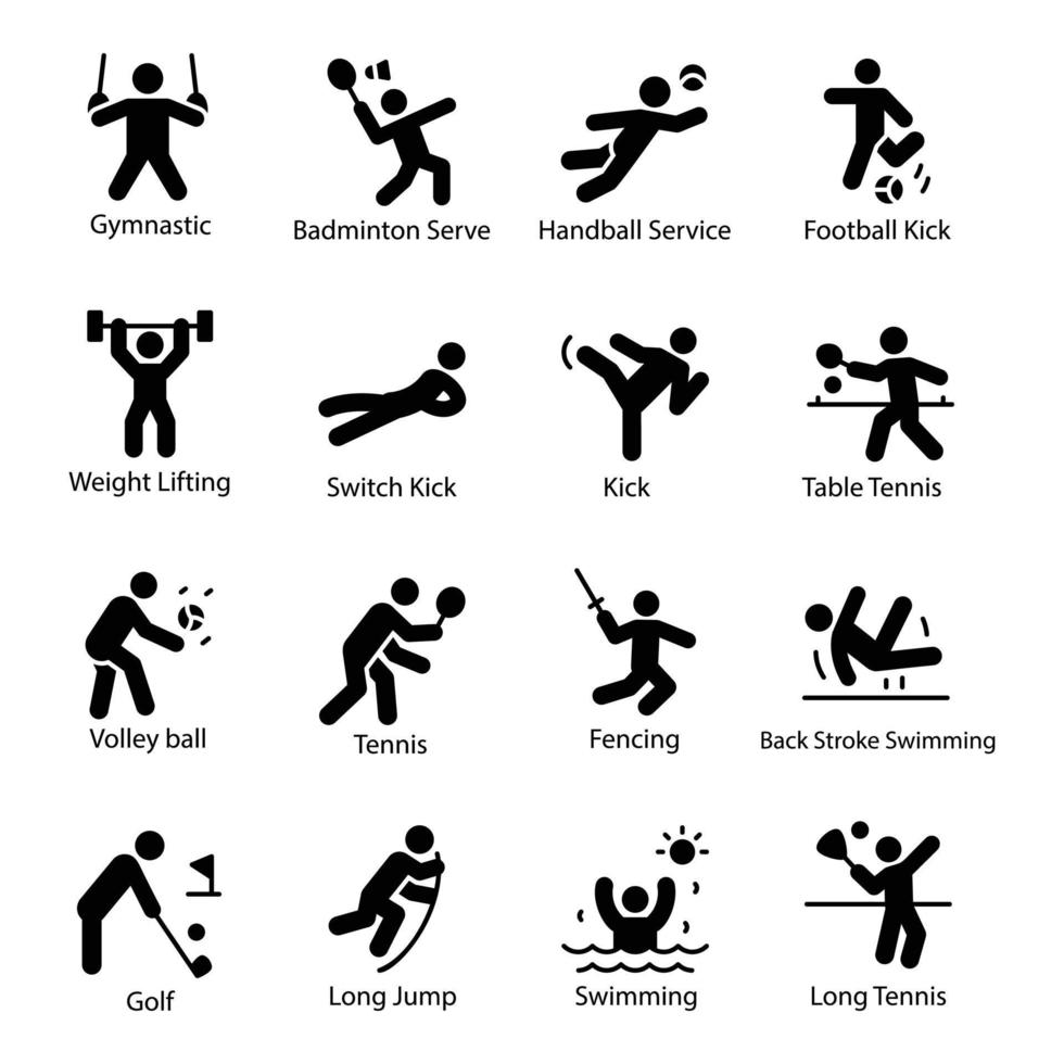 conjunto de iconos de vector de glifo de atleta y juegos olímpicos