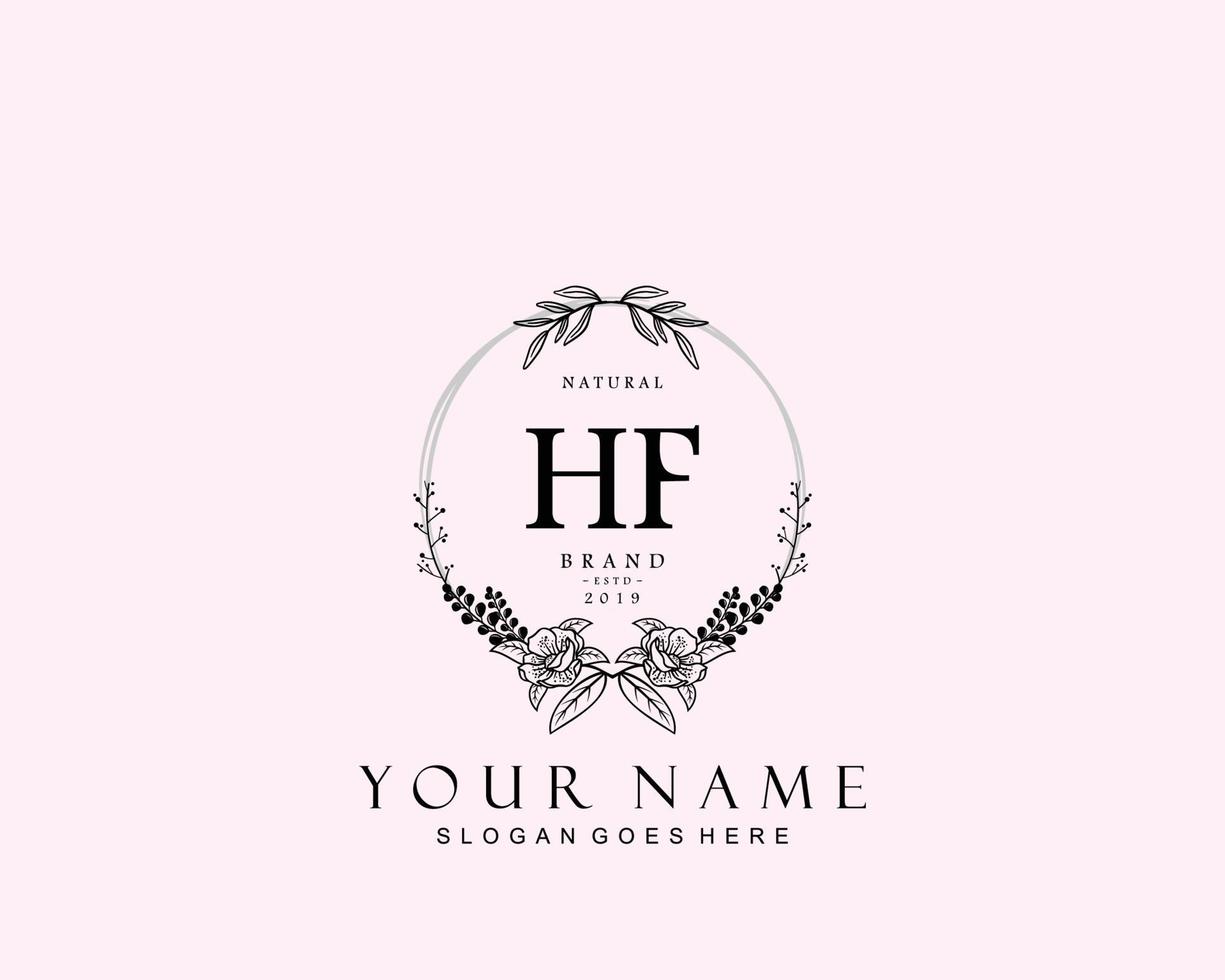 Initial HF beauty monogram and elegant logo design, handwriting logo of initial signature, wedding, fashion, floral and botanical with creative template. vector