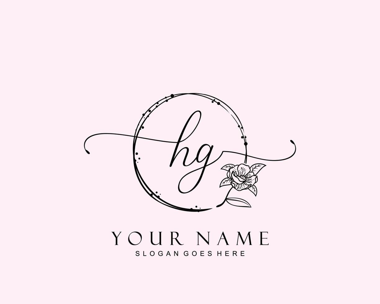 Initial HG beauty monogram and elegant logo design, handwriting logo of initial signature, wedding, fashion, floral and botanical with creative template. vector