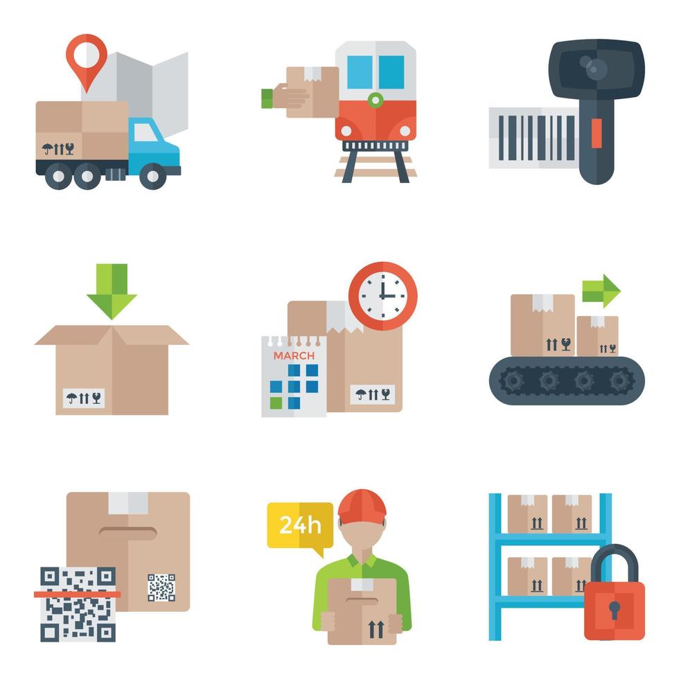 Shipment And Cargo Flat Icons Pack vector