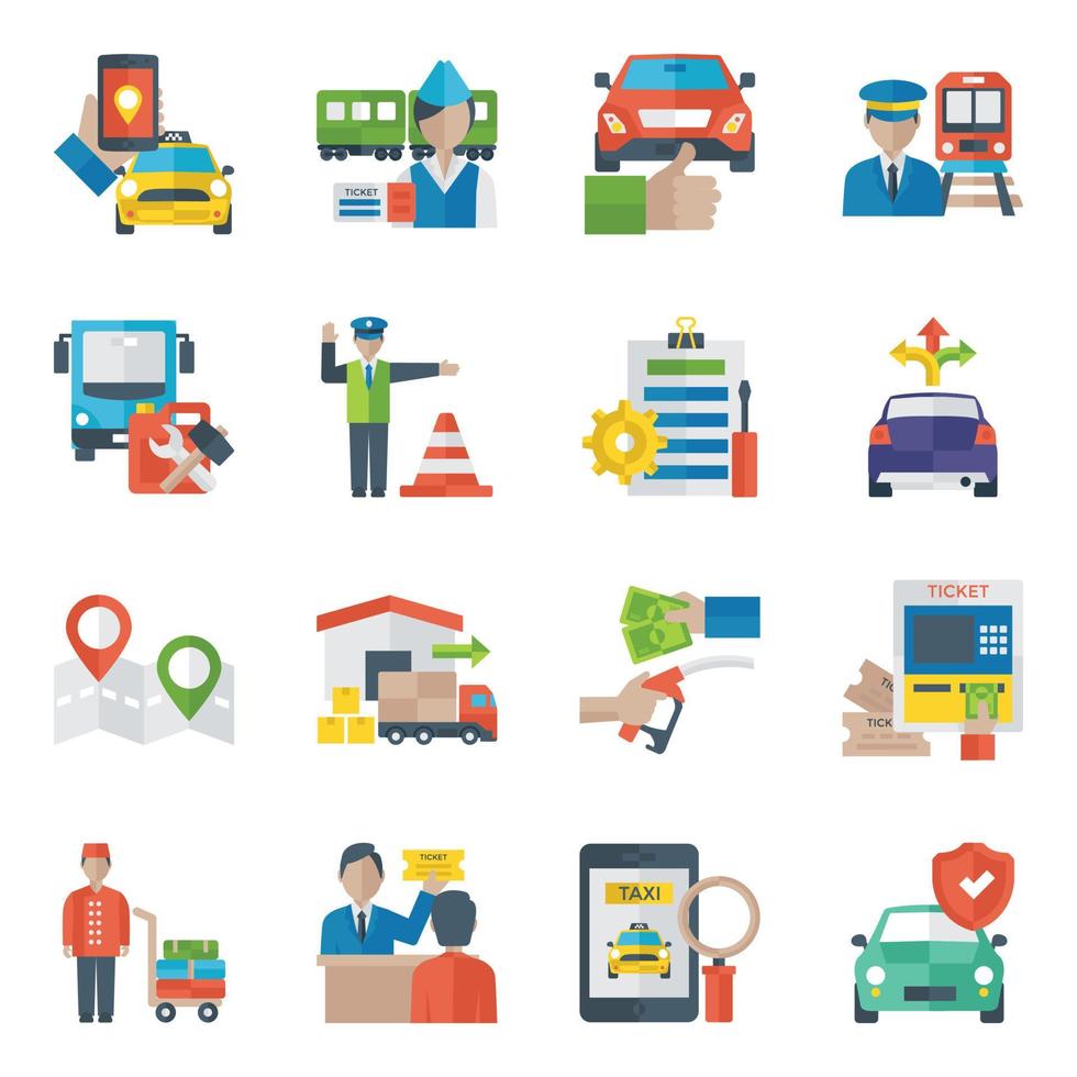 Pack of Transport Flat Vector Icons
