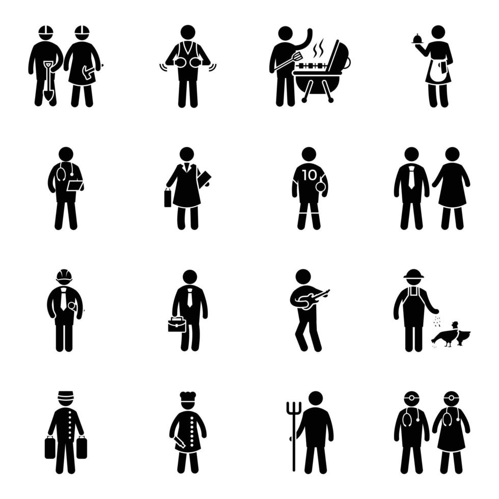 conjunto de iconos de pictogramas de profesiones vector