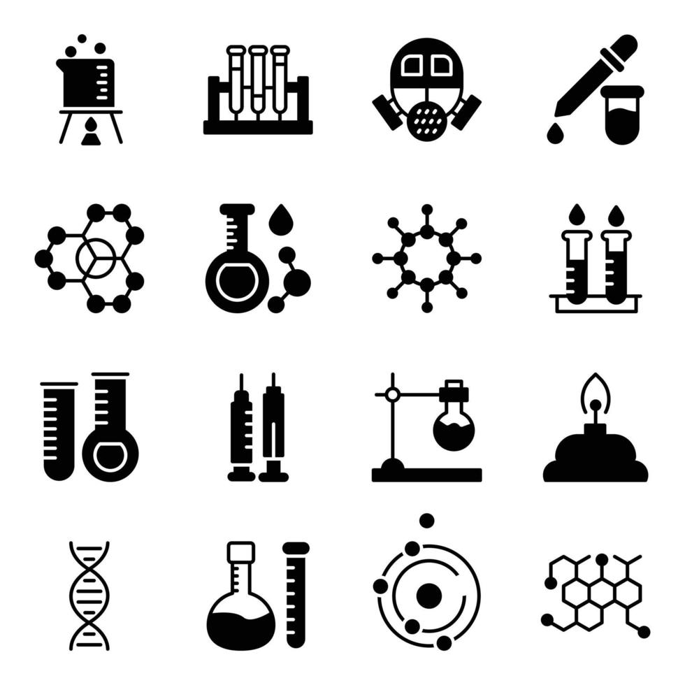 paquete de iconos de vector de glifo de laboratorio de bioquímica