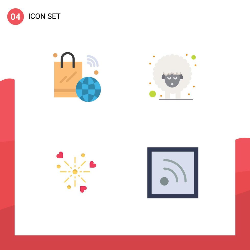 Modern Set of 4 Flat Icons and symbols such as shopping bag fireworks iot lamb heart Editable Vector Design Elements