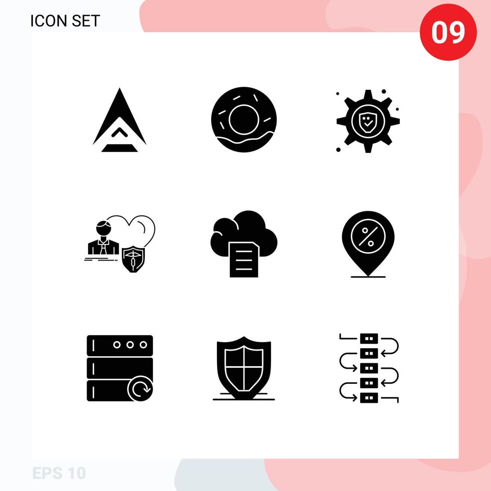 User Interface Pack of 9 Basic Solid Glyphs of document cloud security heart home Editable Vector Design Elements