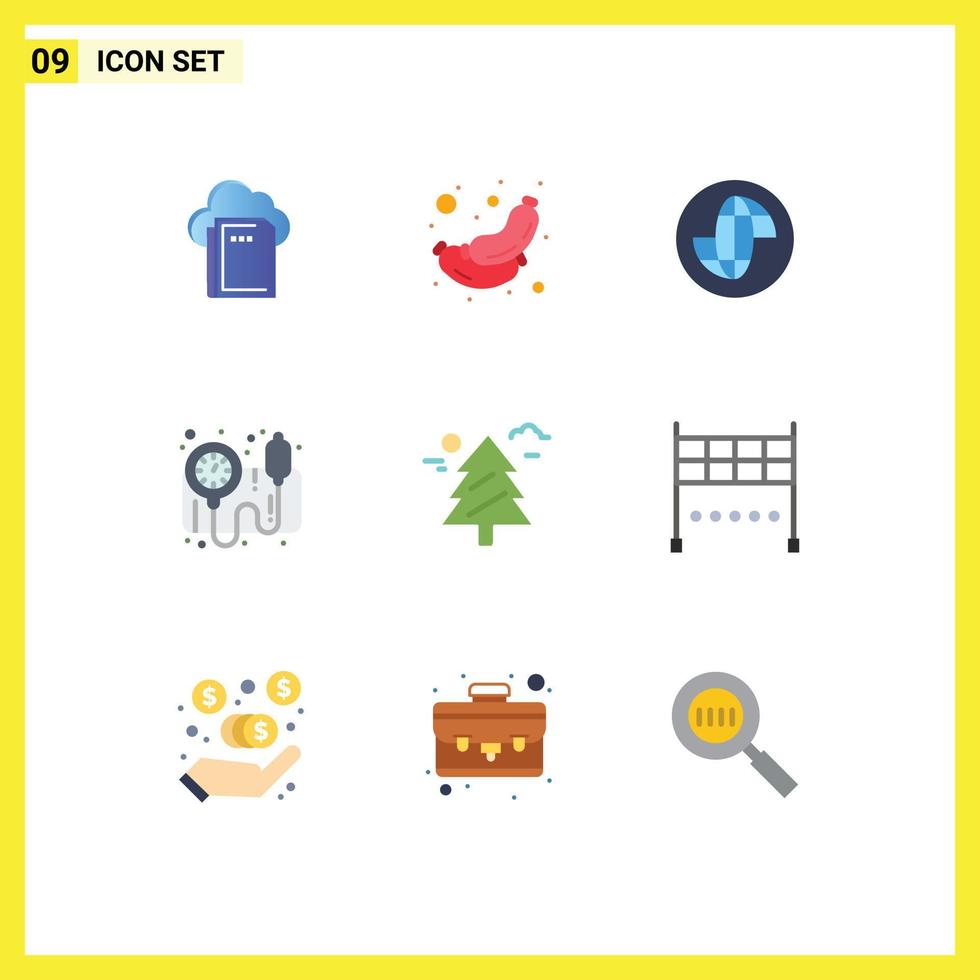 Universal Icon Symbols Group of 9 Modern Flat Colors of weald forest earth bp monitor blood pressure operator Editable Vector Design Elements