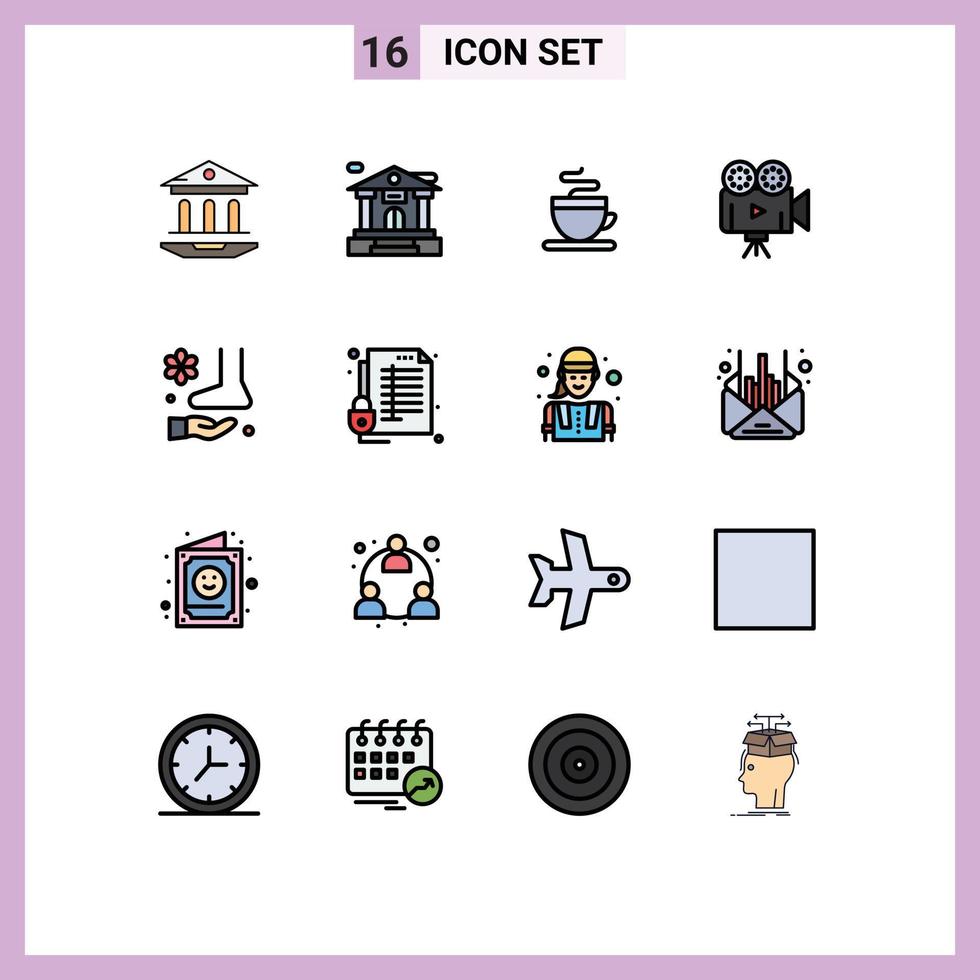 Modern Set of 16 Flat Color Filled Lines Pictograph of spa massage hot foot projector Editable Creative Vector Design Elements