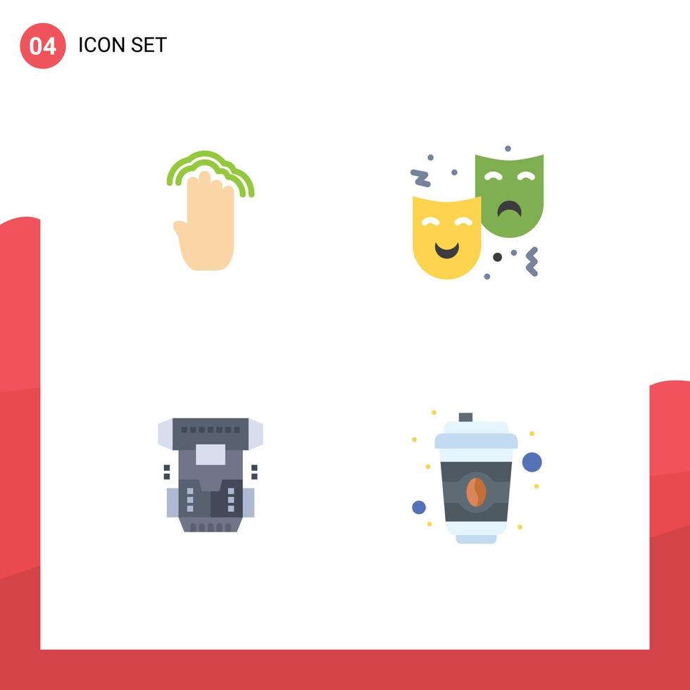4 Universal Flat Icon Signs Symbols of fingers drama interface face chamber Editable Vector Design Elements