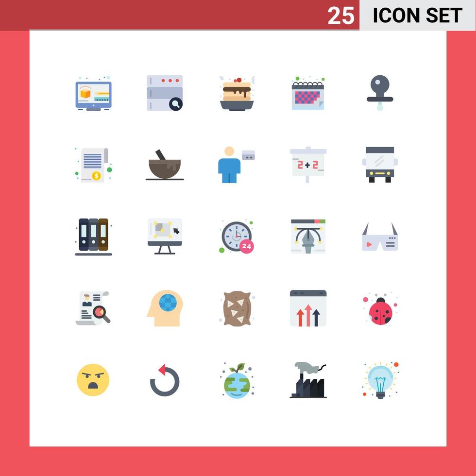 grupo de símbolos de iconos universales de 25 colores planos modernos de elementos de diseño de vectores editables del calendario del bebé de comida rápida ficticia del documento