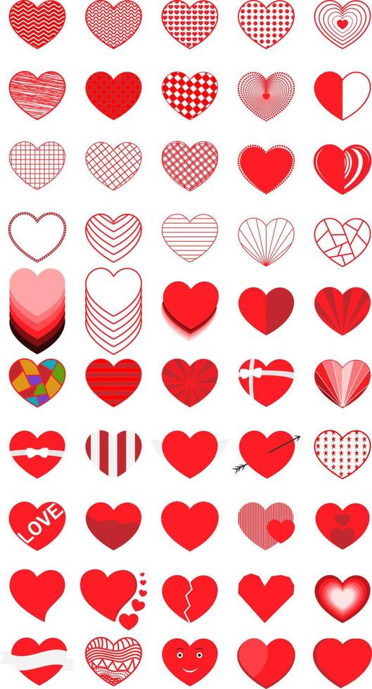 set of 50 Hearts, Collection of 50 valentines hearts, 50 vector hearts, decorative hearts collection