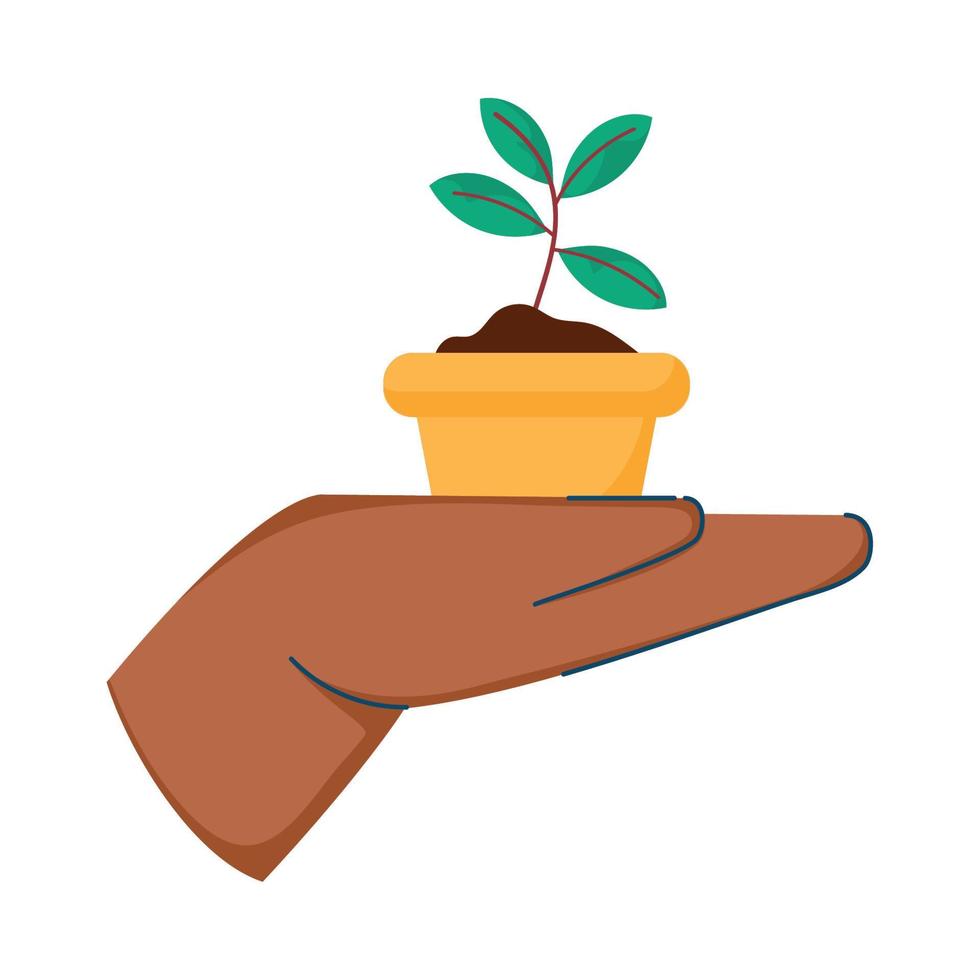 hand human lifting houseplant vector