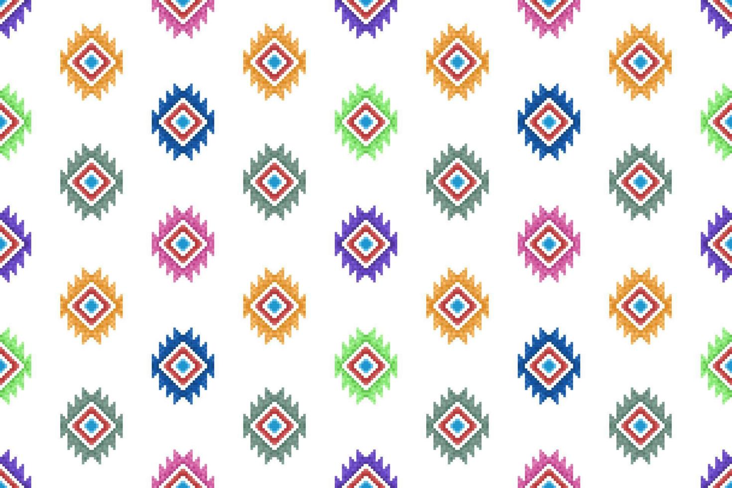 Ikat pixel paisley ethnic seamless pattern decoration design. Aztec fabric carpet boho mandalas textile wallpaper. Tribal native motif ornaments African American folk traditional embroidery vector