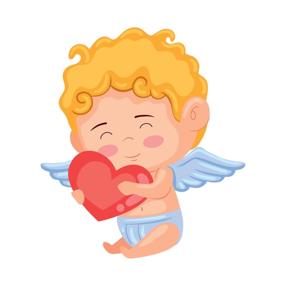 cupid angel hugging heart vector