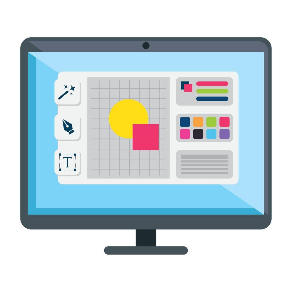 desktop with graphic design software vector